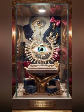 Schiaparelli Inspired Gold Eye Statement Brooch with Crystal Accents